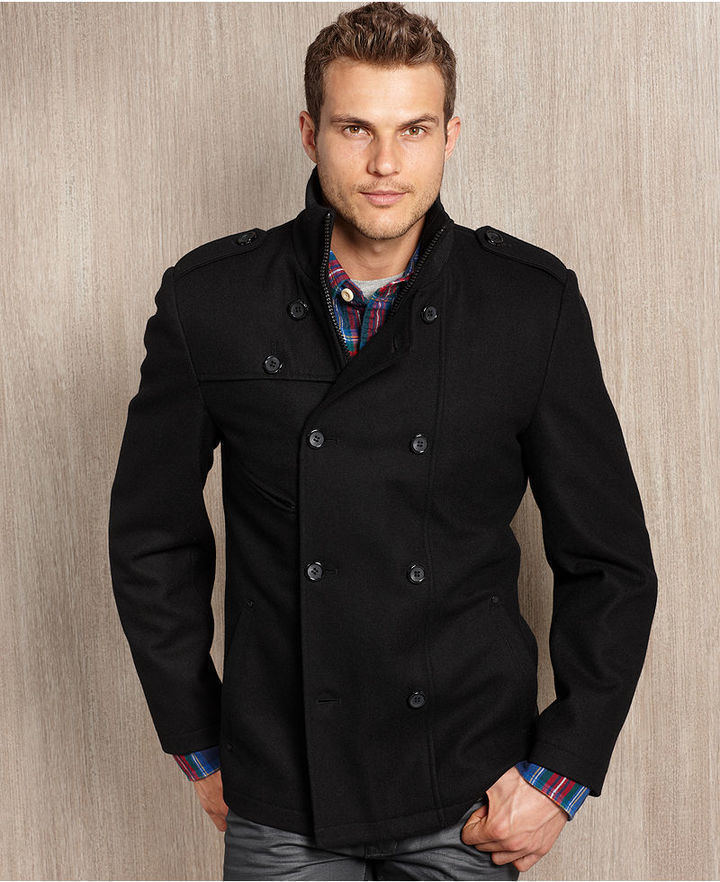 GUESS Coat Wool Blend Double Breasted Modern Pea Coat | Where to
