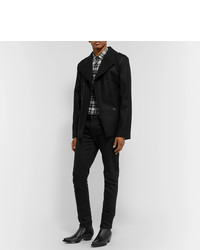 Saint Laurent Leather Trimmed Double Breasted Virgin Wool Peacoat