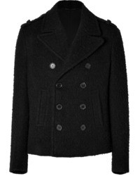 Neil Barrett Linen Wool Alpaca Textural Pea Coat In Black