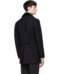 Burberry London Navy Black Fur Collar Clipton Peacoat