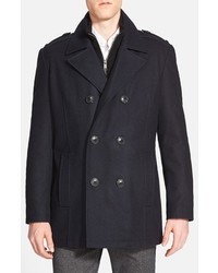 Andrew Marc Marc New York By Joshua Double Breasted Wool Blend Peacoat With Inset Bib