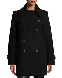 Michl Kors Collection Double Breasted Convertible Peacoat Black