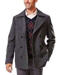 Haggar Modern Fit Double Breasted Melton Wool Blend Peacoat