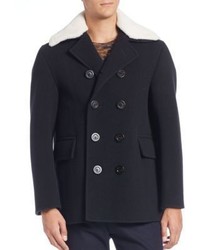 Burberry Prorsum Shearling Trimmed Wool Peacoat