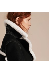 Burberry Shearling Trimmed Wool Cashmere Blend Pea Coat