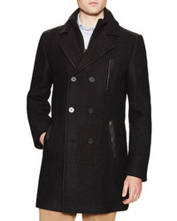 Soia & Kyo Gregory Leather Trim Boiled Wool Peacoat