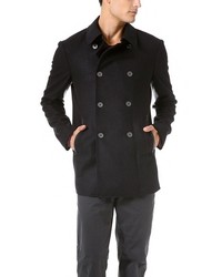 John Varvatos Star Usa Pea Coat With Leather Trim