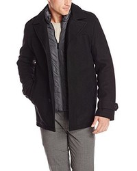 Tommy Hilfiger Wool Blend Melton Single Breasted Peacoat With Bib