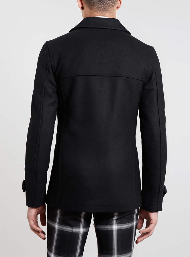 Topman Black Wool Blend Skinny Pea Coat, $170 | Topman | Lookastic