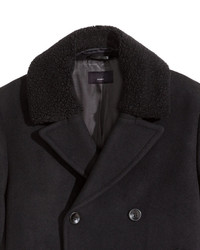H&M Wool Blend Pea Coat Black