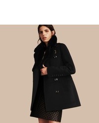 Burberry Wool Cashmere Pea Coat With Detachable Fur Collar