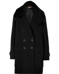 Emilio Pucci Wool Cashmere Pea Coat With Fur Collar In Black