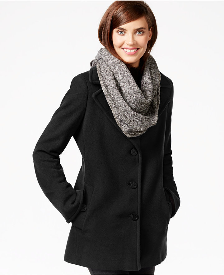 Calvin Klein Wool Cashmere Single Breasted Peacoat With Free Infinity  Scarf, $129 | Macy's | Lookastic