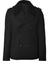 Neil Barrett Wool Coat With Shearling Collar In Black