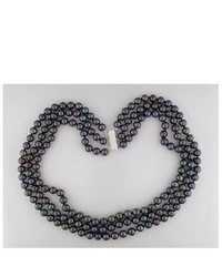 Amour 161718 3 Strand 6 7mm Fw Black Pearl Necklace W Silver Pave Clasp