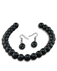VistaBella Fashion Black Pearl Beads Necklace Dangling Earring Set