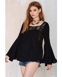 Nasty Gal Factory Black Water Peasant Lace Blouse