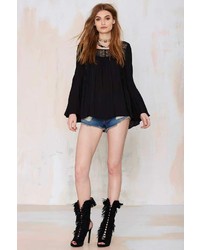 Nasty Gal Factory Black Water Peasant Lace Blouse