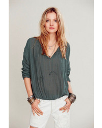 Free People Rouched Sleeve Peasant Blouse