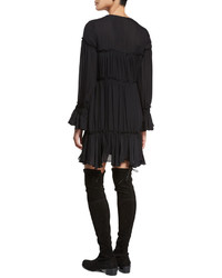 Cinq Sept Clothing Ashburn Tiered Silk Peasant Dress Black