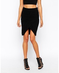 Asos Collection Pencil Skirt In Rib With Asymmetric Hem And Zip Detail