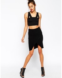 Asos Collection Pencil Skirt In Rib With Asymmetric Hem And Zip Detail