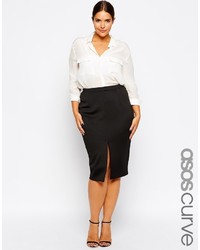 Asos Curve Midi Workwear Pencil Skirt With Split Front