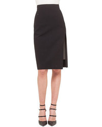Akris Leather Inset Side Slit Pencil Skirt