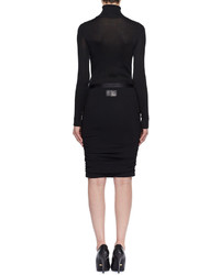 Tom Ford Leather Trim Shirred Pencil Skirt