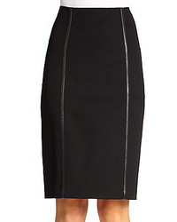 Burberry Leather Trimmed Pencil Skirt