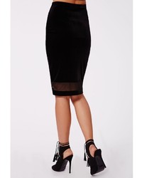 Missguided Delliar Mesh Panel Velvet Midi Skirt Black