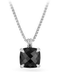 David Yurman 14mm Chtelaine Onyx Pendant Necklace With Diamonds