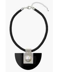 Topshop Braided Leather Collar Necklace With Semi Circle Stone Pendant