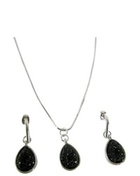 FashionJewelryForEveryone Pear Cut Pendant Glittered Black Pearls Drop Pendant Jewelry Set