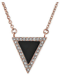 Michael Kors Michl Kors Rose Gold Tone Jet And Crystal Triangle Pendant Necklace