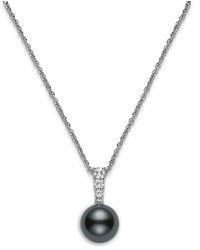 Mikimoto Morning Dew Black South Sea Cultured Pearl Diamond Pendant Necklace