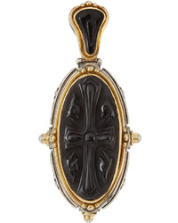 Konstantino Oval Carved Onyx Freshwater Pearl Cross Pendant Enhancer