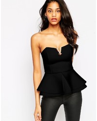 Asos Collection Bandeau Top With Peplum And V Bar Detail