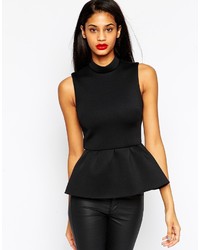 Asos Collection Peplum Top With High Neck In Premium Fabric
