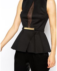 Asos Collection Peplum Top With Mesh And Gold Bar