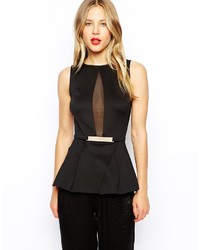 Asos Collection Peplum Top With Mesh And Gold Bar
