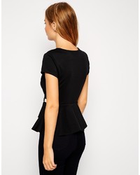 Asos Collection Wrap Front Peplum Top With Gold Bar