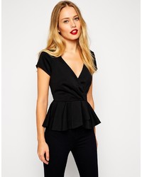 Asos Collection Wrap Front Peplum Top With Gold Bar