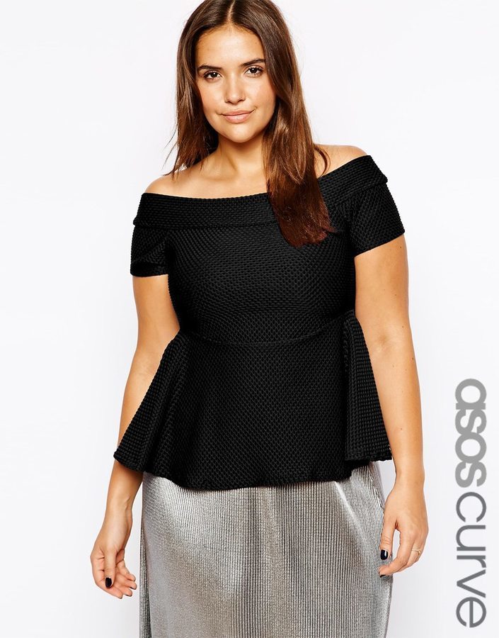 Asos Curve Bardot Top With Peplum In Texture, $45, Asos