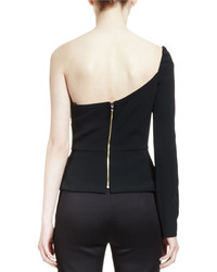 Roland Mouret Dry One Shoulder Fitted Peplum Top Black
