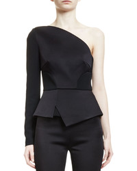 Roland Mouret Dry One Shoulder Fitted Peplum Top Black