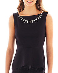 Bisou Bisou Sleeveless Embellished Peplum Top With Necklace