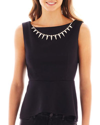 Bisou Bisou Sleeveless Embellished Peplum Top With Necklace