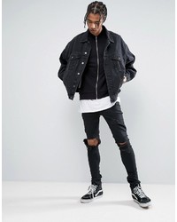 Asos Jersey Bomber Jacket With Checkerboard Taping