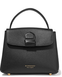 Burberry Textured Leather And Checked Canvas Shoulder Bag Black